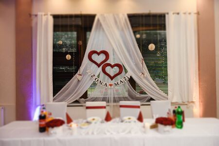 Beautifully decorated wedding table and other details at wedding hall. Wedding dayの写真素材