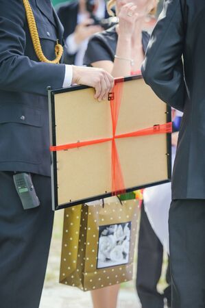 Beautifully decorated wedding table and other details at wedding hall. Wedding dayの写真素材