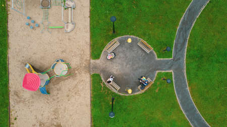 Aerial view of a Playground. Drone concept photography.の写真素材