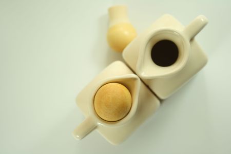 Oil, vinegar and salt bottlesの写真素材