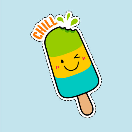 Cute kawaii ice cream on stick, vector illustration.のイラスト素材