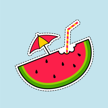 Watermelon slice with umbrella and straw. Vector illustration for your designのイラスト素材