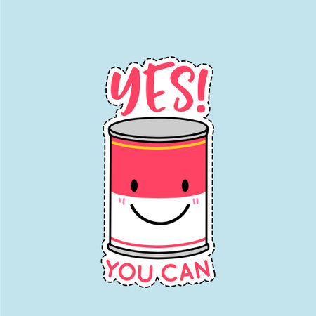 Cute cartoon tin can. Vector illustration. Isolated on blue background.のイラスト素材