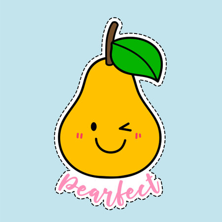 Funny kawaii pear. Vector illustration. Isolated on blue background.のイラスト素材