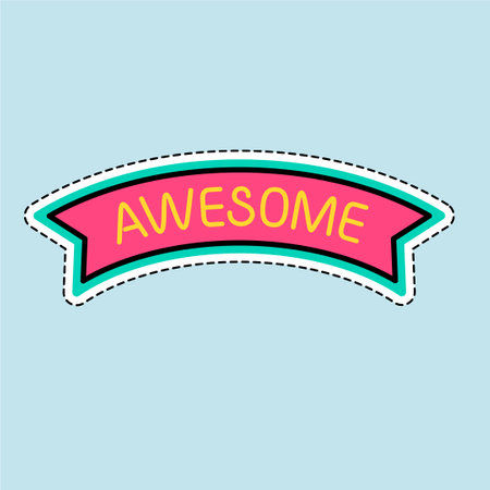 Awesome sticker on a blue background. Vector illustration in flat style.のイラスト素材