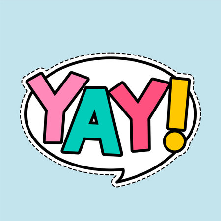 Yay lettering with exclamation mark on blue background, vector illustrationのイラスト素材