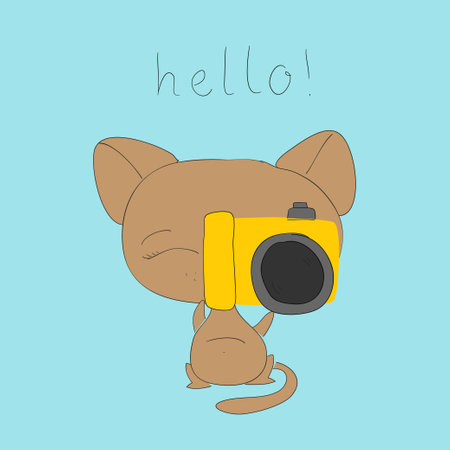 Cute dog with a camera. Vector illustration in flat style.のイラスト素材