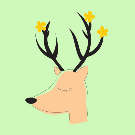 deer head with yellow flowers on green background. vector illustration.のイラスト素材