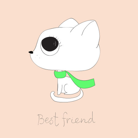 Cute hand drawn card with cat. Vector illustration. Best friend.のイラスト素材