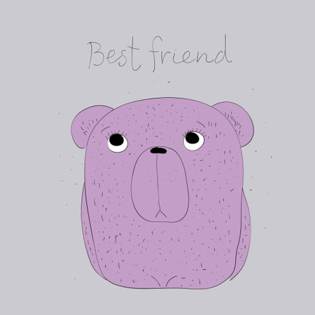 Hand drawn vector illustration of a cute cartoon bear. Best friends.のイラスト素材