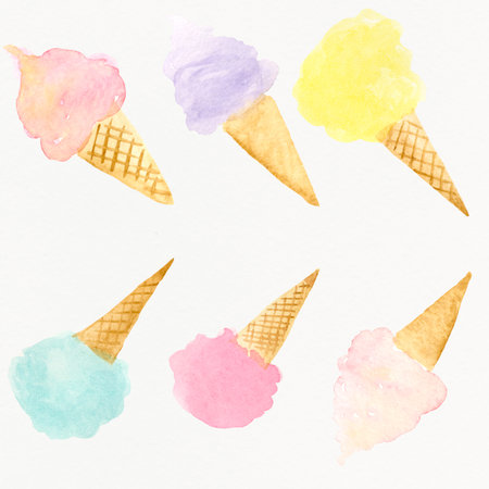 Watercolor ice cream seamless pattern. Hand drawn watercolor illustration.の写真素材