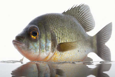 Perch in water on a white background. 3d illustration.の素材
