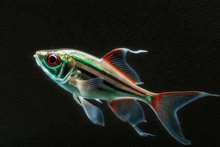 3d rendering of a fish isolated on a black background, side viewの素材