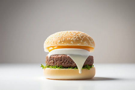 Hamburger with cheese on a white background. Close-up.の素材