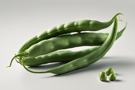 Fresh green beans on a white background. 3d render illustration.の素材