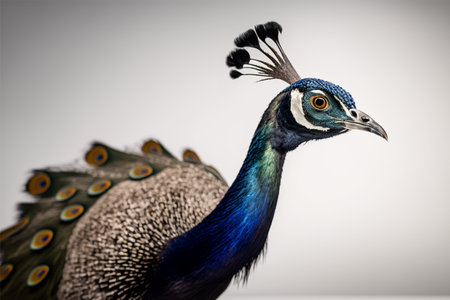 Beautiful peacock with feathers on a gray background. 3d rendering