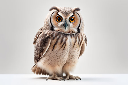 Beautiful owl isolated on white background. Studio shot. Front view.の素材