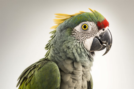 Portrait of a green macaw parrot isolated on white backgroundの素材