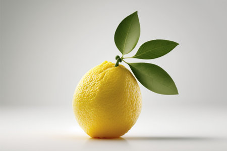 Lemon with leaf isolated on white background. 3d illustration.の素材