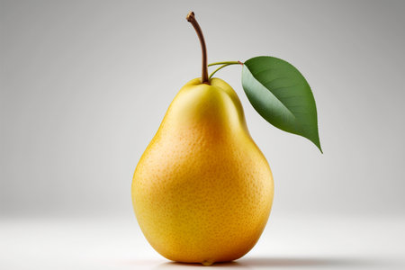 Ripe yellow pear with leaf isolated on white background. 3d illustrationの素材
