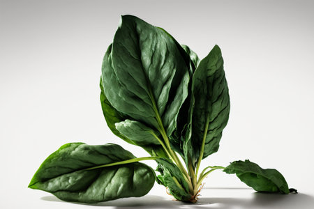Green spinach leaves isolated on a white background. Healthy food concept.の素材