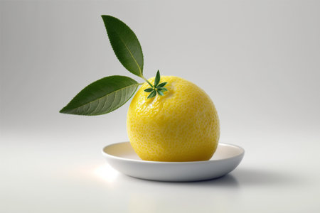Lemon with leaf on a white background. 3d rendering.の素材