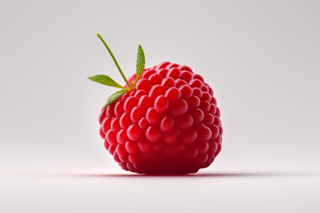 Raspberry with leaf on a white background. 3d illustration.の素材