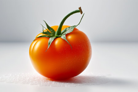 Tomato with water drops on a white background. Close-up.の素材