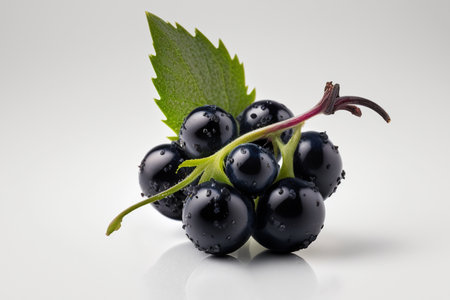 Black currant with water drops on a white background. Studio shot.の素材