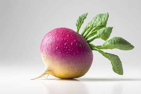 Purple radish with green leaves on a white background, isolatedの素材