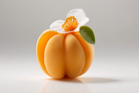 Apricot with a flower on a white background. Minimalism.の素材