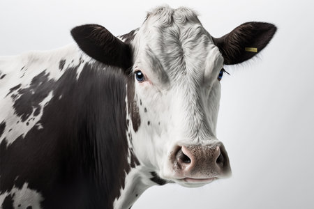 Portrait of a cow looking at the camera on a white backgroundの素材