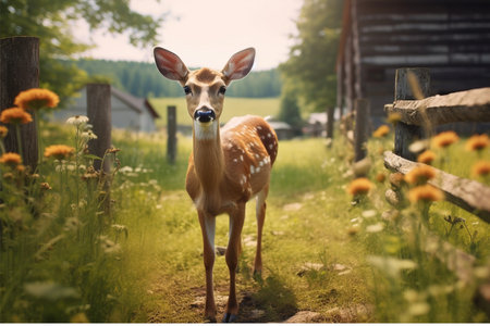 Young whitetail deer doe in a summer meadow.の素材