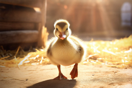 Little duckling on the farm. Selective focus. Shallow depth of field.の素材