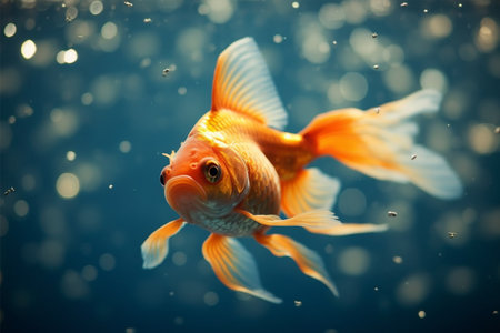 Goldfish swimming in the water. Shallow depth of field.の素材