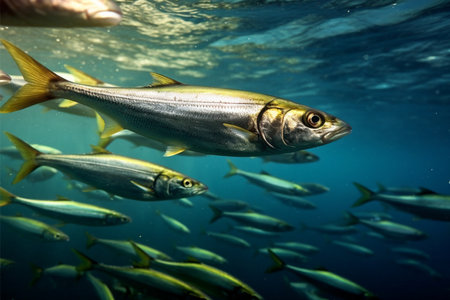 Barracuda fish swimming in the blue waters of the Atlantic Oceanの素材
