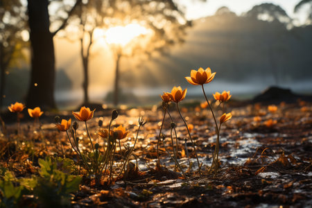 Anemone ranunculoides in the morning sunlight.の素材