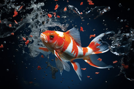 Goldfish in water. Underwater world. 3d illustration.の素材