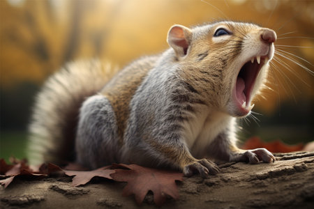 Squirrel in autumn forest. Close-up of a cute squirrel.の素材