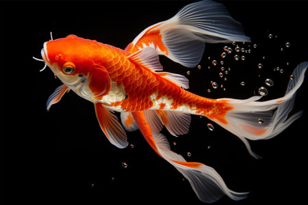 Goldfish in aquarium. Isolation on the black. Shallow DOF.の素材