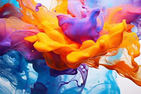 abstract background with multicolored ink in water close-upの素材
