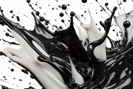 Black and white paint splash isolated on white background. 3d renderingの素材