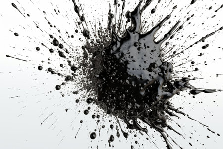 Black paint splash isolated on white background. 3d render illustration.の素材