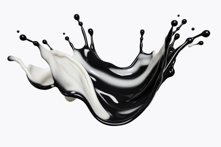 Black and white paint splash isolated on white background. 3d renderingの素材