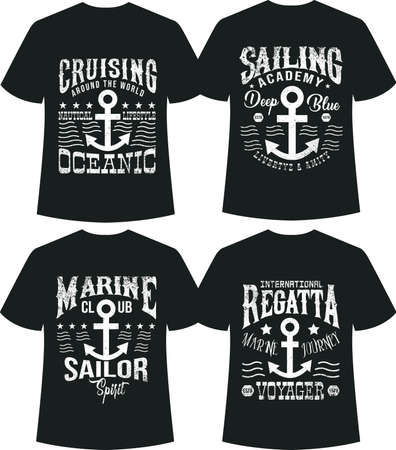 T shirt Prints with Anchors and Sea waves Designのイラスト素材
