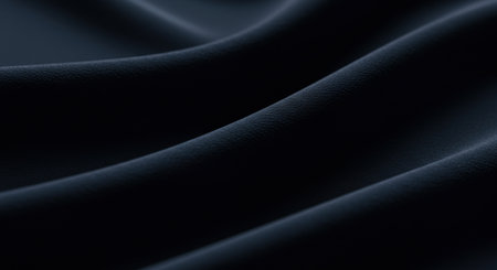 A close-up view of dark navy blue fabric showcasing soft folds and gentle curves, highlighting its smooth texture and luxurious appearance.の素材