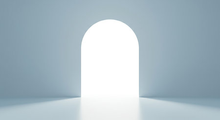 An arched doorway glows with brilliant light, suggesting a path forward. This image evokes feelings of hope, new beginnings, and the promise of what lies ahead, perfect for inspiring change and progress.の素材