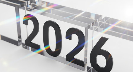 A clear, three-dimensional representation of the number 2026, symbolizing the upcoming year, set against a pristine white backdrop, evoking a sense of clarity and anticipation.の素材