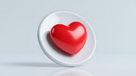 Red heart in a white plate on a white background. 3D renderingの素材
