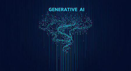 An abstract illustration depicting generative artificial intelligence through a network of connected dots and lines on a dark blue background The composition emphasizes the interconnectedness and complexity of AI systems This visualization captures the essence of how generative AI functions using algorithms to create new content The image is well suited for conveying concepts related to machine learning data analysis and the future of technology Its modern aesthetic and minimalist design make it adaptable for various applications including presentations websites and digital publications It symbolizes the power and potential of artificial intelligence in shaping the futureの素材